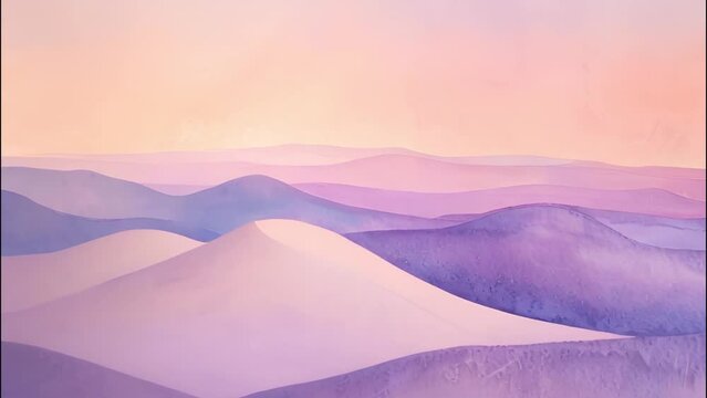 Pastel watercolor painting of rolling hills