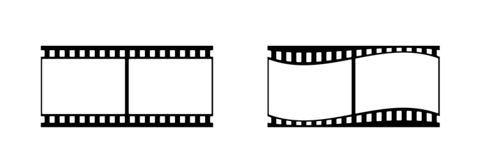 35mm film strip vector design with 2 frames on white background. Black film reel symbol illustration to use in photography, television, cinema, photo frame. 