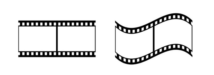 35mm film strip vector design with 2 frames on white background. Black film reel symbol illustration to use in photography, television, cinema, photo frame. 