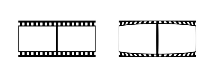 35mm film strip vector design with 2 frames on white background. Black film reel symbol illustration to use in photography, television, cinema, photo frame. 