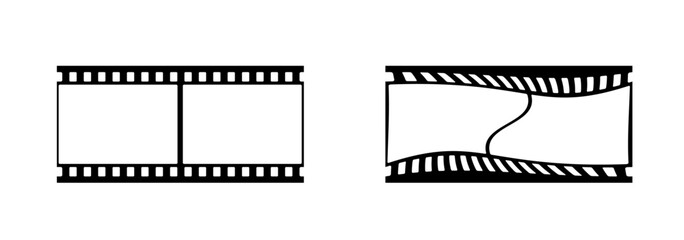 35mm film strip vector design with 2 frames on white background. Black film reel symbol illustration to use in photography, television, cinema, photo frame. 