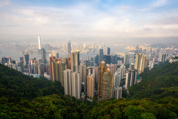 Victoria Peak or The Peak , Beautiful view points of Hongkong Skyline during sunny day in Central , Hongkong : 27 March 2024 - obrazy, fototapety, plakaty