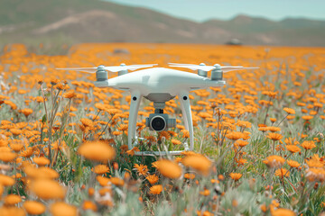Drone Flying Over Vibrant Flower Field