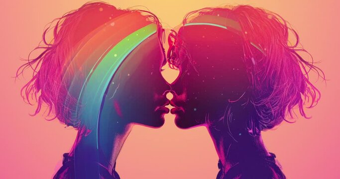 Loop animation collage. Passionate kiss two lovers. The perfect background for music