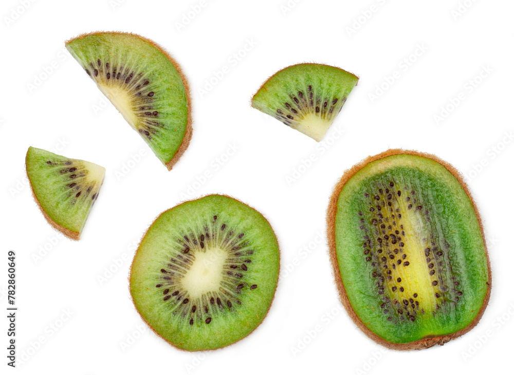 Sticker Kiwi fruit slices isolated on a white background, top view