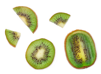 Fototapeta premium Kiwi fruit slices isolated on a white background, top view