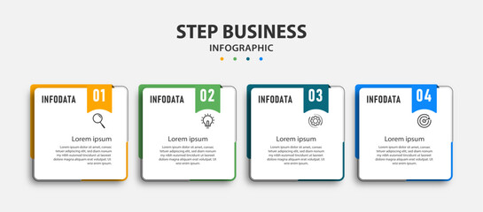 Step Business infographics design template. timeline with 4 options. can be used for workflow diagram, info chart, web design. vector illustration.