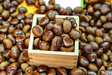 Chestnuts are sold and displayed in the market