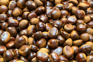 Chestnuts are sold and displayed in the market