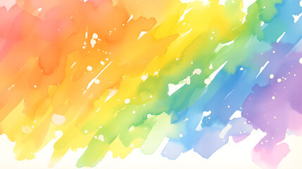 Beautiful artistic rainbow background in watercolor style with gentle translucent aquarelle paint over white paper backdrop. Pride Month template design