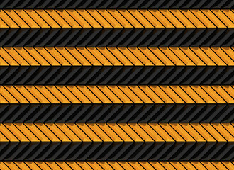 Abstract yellow and black striped chevron background; zig-zag creative golden and dark graphic pattern; minimal cubical backdrop; simple geometric mesh; 3d rendering, 3d illustration