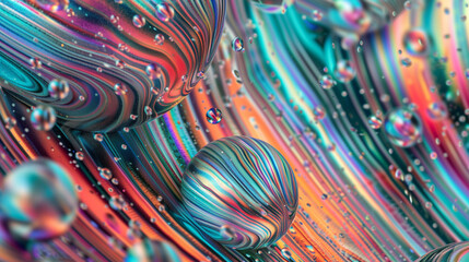 A closeup of swirling, multicolored liquid with bubbles and lines, creating an abstract background with vibrant colors and intricate patterns