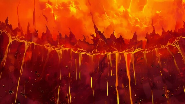 Red hot lava spews from countless cracks, like a sea of fire. Undulating magma and heat spread across the entire frame. 