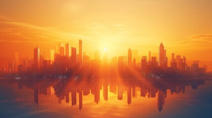 Fototapeta na wymiar City Skyline: A 3D vector illustration of a city skyline during a sunrise