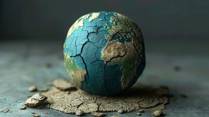 Climate Change: A 3D vector illustration of a globe with cracked and parched land - obrazy, fototapety, plakaty