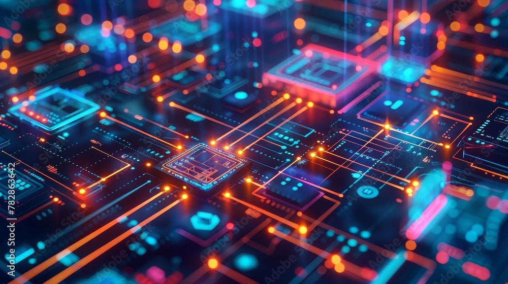 Poster digital connectivity: a 3d vector illustration of data flowing between digital devices