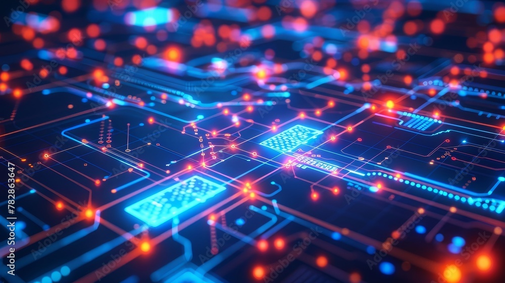 Poster digital connectivity: a 3d vector illustration of digital signals traveling through a network of dev