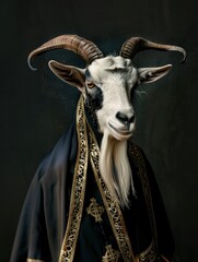 a goat dressed as a Jewish priest and copy space - generative ai