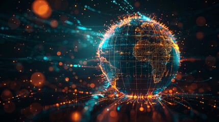 Global Connectivity: A 3D vector illustration of a globe with glowing network dots spread across its surface - obrazy, fototapety, plakaty