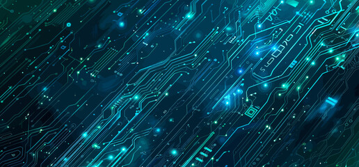 Obraz premium a computer circuit board with blue and green lights