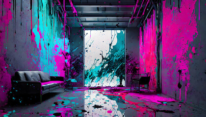 Abstract wall mockup, modern minimalistic interior on digital art concept, Generative AI. - 782865465