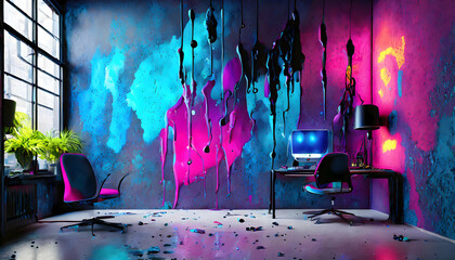 Abstract wall mockup, modern minimalistic interior on digital art concept, Generative AI. - 782865493