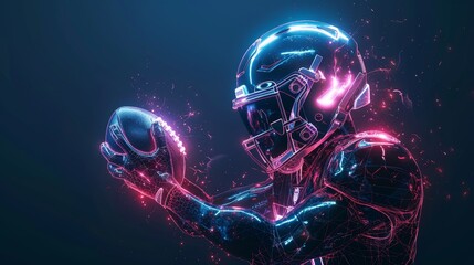 Fototapeta premium Glowing Neon Football: A 3D vector illustration of a football player holding