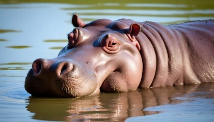 A-Hippopotamus-With-Its-Eyes-Closed-Enjoying-A-Su- 2 - obrazy, fototapety, plakaty