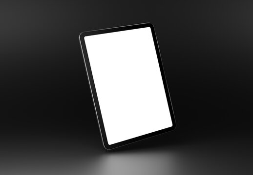 PARIS - France - September 1, 2023: Apple Ipad Pro, silver color - Realistic 3d rendering, screen tablet mockup on dark