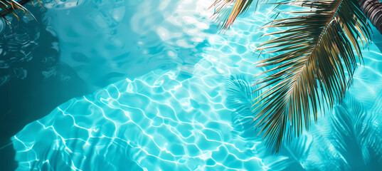 Blue water in swimming pool reflect palm tree background. Generative ai design concept.