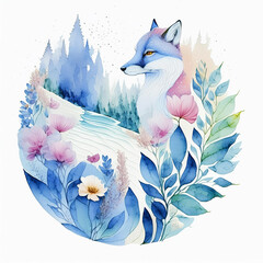 Illustration element of abstract fox on watercolor