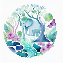 Illustration element of abstract elephant, wildlife on watercolor