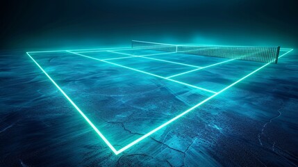 Glowing neon tennis field: A 3D vector illustration of a tennis court glowing in neon - obrazy, fototapety, plakaty