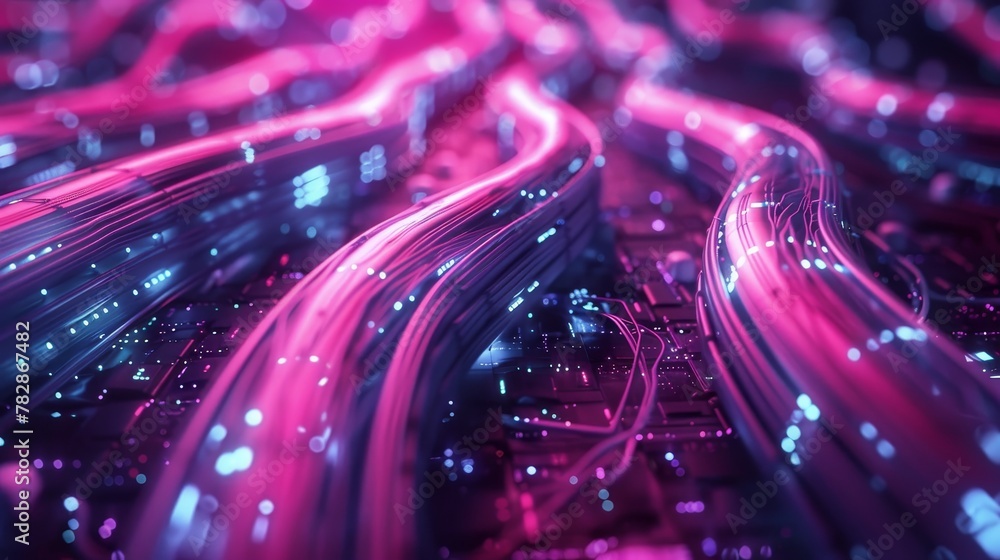 Poster internet infrastructure: a 3d vector illustration of network cables neatly organized in a data cente