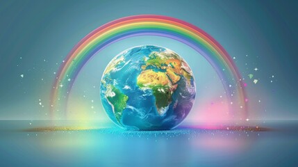Peace and Unity: A 3D vector illustration of a globe with a rainbow