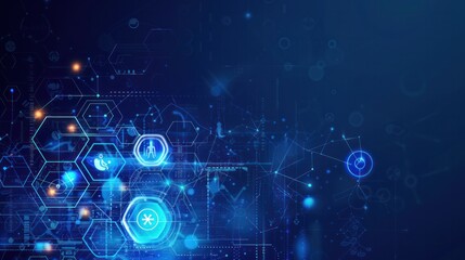 A blue background with many small blue circles and squares