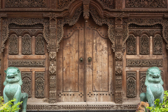 View of Gebyok door is one of the typical Javanese furniture in the form of a Javanese partition usually made of teak wood with carved