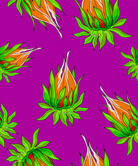 Vector color pattern, background with tropical flowers and plants.