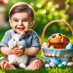 little boy with easter bunny