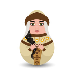 An Old Slavic toy on an isolated background. A woman in a hat and a national dress. A tilting toy of modern design for your business project