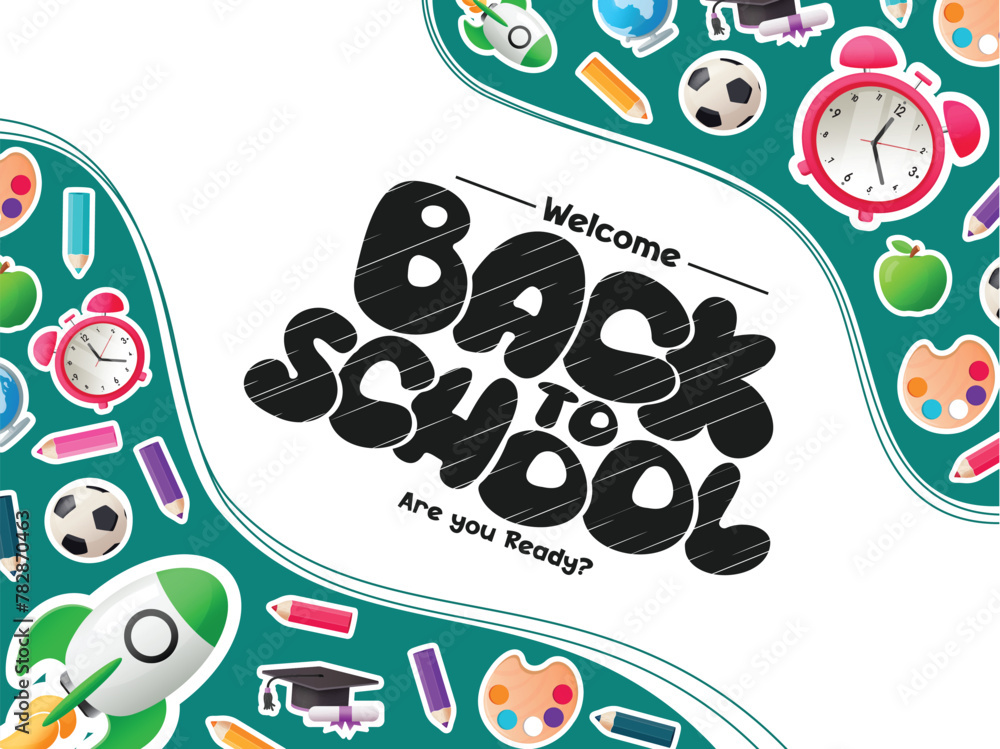 Poster welcome back to school text vector template. back to school greeting in empty space for typography w