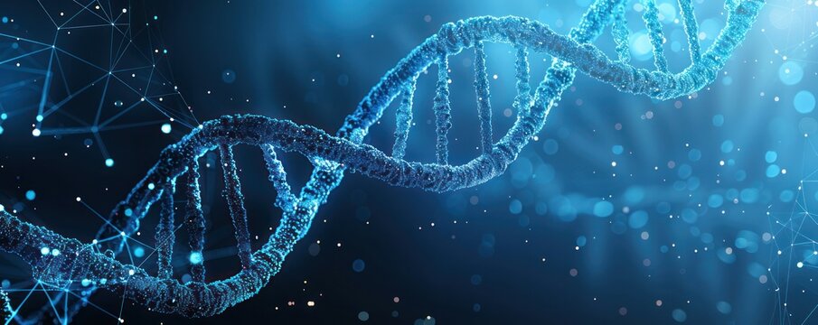 A blue DNA strand with a lot of dots