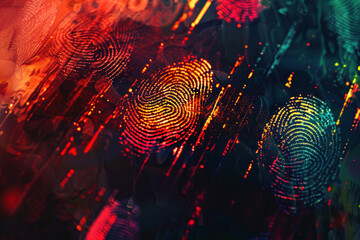 Colorful fingerprints on digital style background