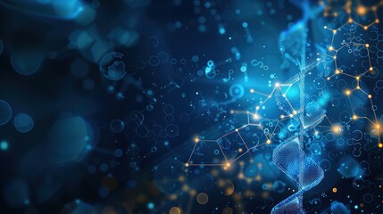 A blue and orange background with a DNA strand