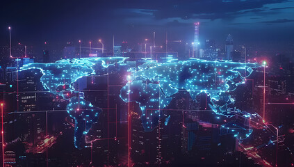 Global Connectivity Map: A Futuristic View of Urban Trade - obrazy, fototapety, plakaty