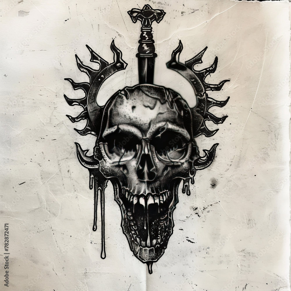 Wall mural Skull and blade tattoo idea