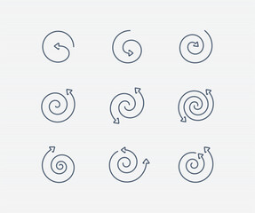 Spiral circle arrow icon set. editable stroke vector illustration 