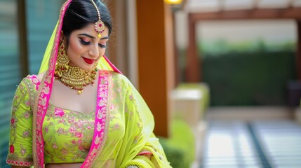  A beautiful Indian woman dressed in an elegant bridal outfit, Fictional Character Created by Generative AI.