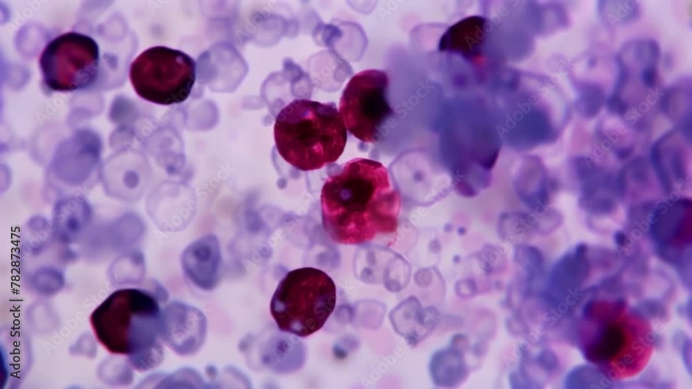 Poster a microscopic view of a smear with red and white cells clearly differentiated and identifiable. . ai
