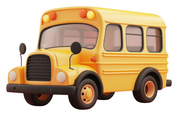 PNG 3d cartoon rendering school bus icon transportation vehicle. - obrazy, fototapety, plakaty